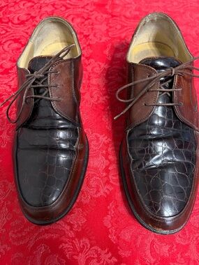 Johnston & Murphy Cellini Croc Embossed Oxfords Men 9 Brown Italy Leather
